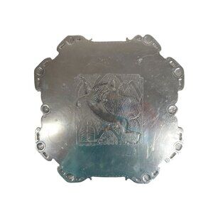 Vintage Hammered Aluminum Lion Platter Tray Folk Art Primitive Lion Cat